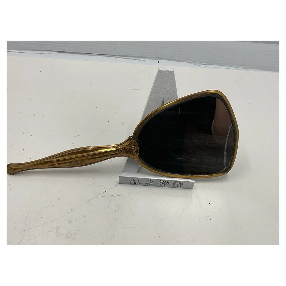 Vintage Gold Tone Beveled Handheld Mirror Floral Flamingo Bird Vanity Decor 13